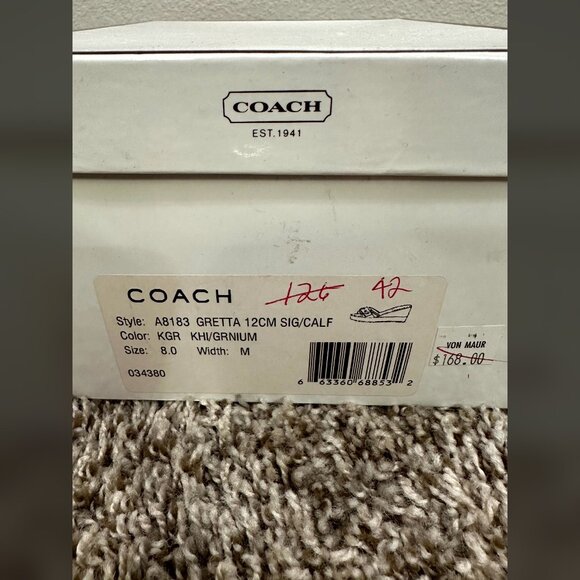 Y2K Coach Sandals Wedges Gretta Orange & Khaki Designer w/Box Vintage Fabric 8 - Picture 9 of 11